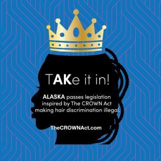 Alaska is officially the 19th state to enact a legislation inspired by @TheCROWNAct! Let’s tAKe it in! 🎉

“Alaska SB 174,  the anti-hair discrimination legislation, prohibits public schools from adopting dress codes that prohibit an employee or student from wearing their natural hair or natural hairstyles such as braids, locs, twists, tight coils, afros, cornrows, and bantu knots. The bill also ensures the freedom to wear traditional tribal or object of cultural significance at a graduation ceremony.”

Thank you Senator David Wilson (R-Wasilla) for introducing the bill and Senator Elvi Gray-Jackson (D-Anchorage) as the cross-sponsor. We applaud Governor Mike Dunleavy (@GovDunleavy) for signing the bill into law. It will take effect on December 7th.

A major victory for #TeamJOY, @Dove and the #CROWNCoaltion indeed. 👏🏾

#WeAreJOY #TheCROWNAct #HairDiscrimination #Alaska #PurposeDrivenWork