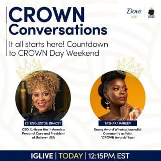 #REGRAM: CROWN week officially kicks off today with #CROWNConversations!

Join @eebracey and @tasharaparker today at 12:15 PM EST as they have a conversation on all things CROWN. 

They will cover the progress on @TheCROWNAct, the impact of Black hair culturally and politically, the actions we can all take to #PassTheCROWN at the federal level and preview what the rest of the week has in store.

This is the conversation you do not want to miss!

#TheCROWNAct #Dove #NationalCROWNDay #NaturalHair